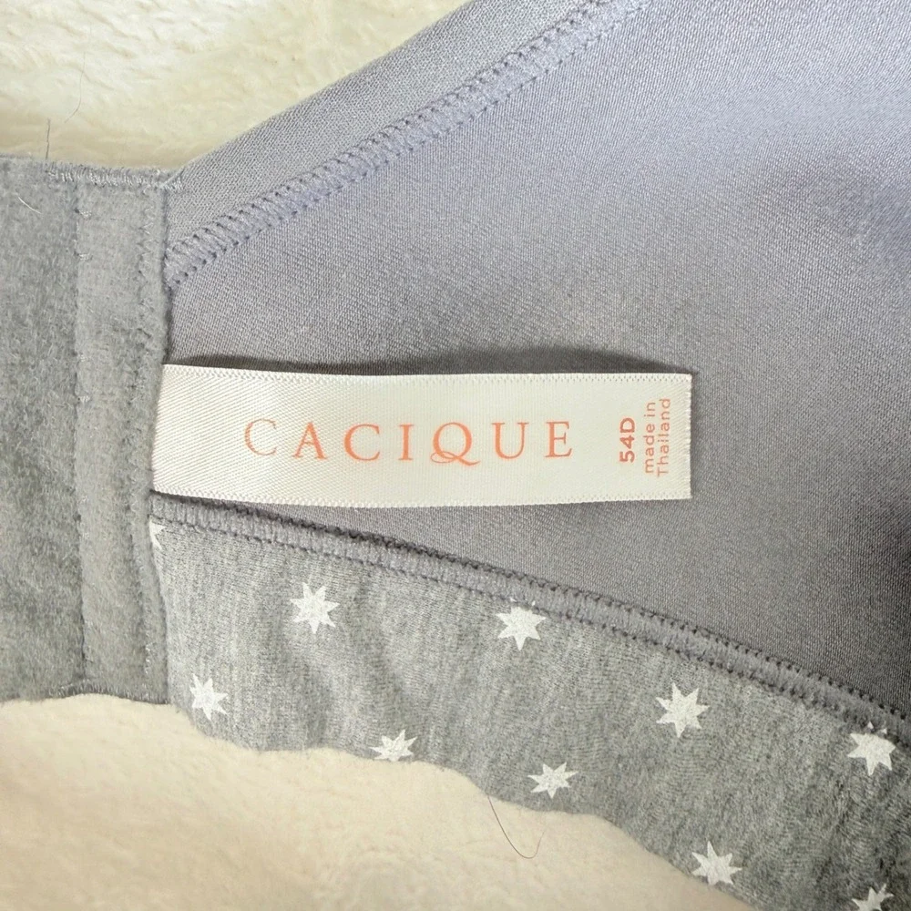 Cacique Gray Star Print Full Coverage Bra 54D Lightly Lined No Wired - Picture 3 of 4